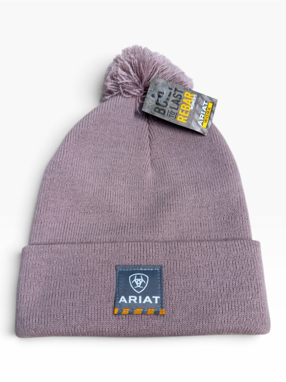Ariat Rebar Women’s Pom Pom Beanie Light Orchid Soft Knit Cuffed Hat NWT
